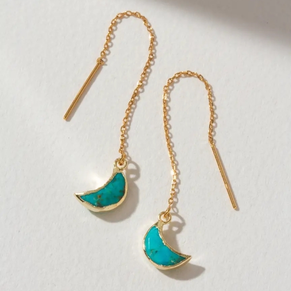 14K Sterling Silver Eclipse Threader Earrings - Genuine Turquoise